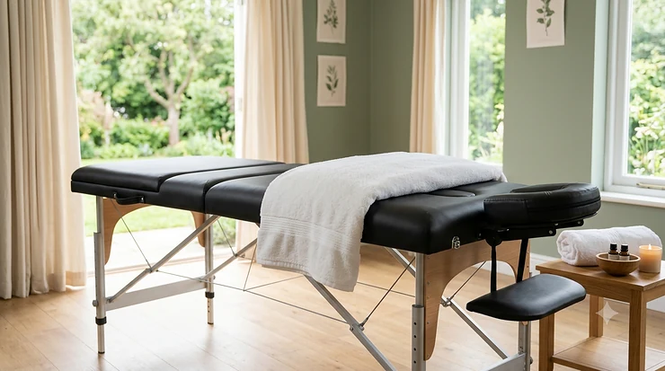 Premium portable massage table under 200 dollars isolated on a clean white background, showcasing a budget-friendly option for therapists. massage table under $200