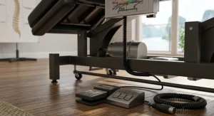 Foot pedal control system for adjusting height on a chiropractic electric massage table
