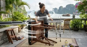 Mobile massage therapist easily carrying a lightweight folded portable massage table to a client house call.