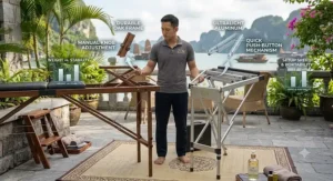 A summary checklist comparing pros and cons of a portable massage table wood vs aluminum for a practicing therapist.