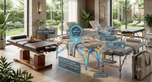 An illustration explaining how different massage table brands engineer their frames to support high static and dynamic weight limits safely.