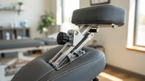 Close-up of an adjustable massage chair for tall clients showing customized face cradle sizing for tall clients to ensure proper alignment.