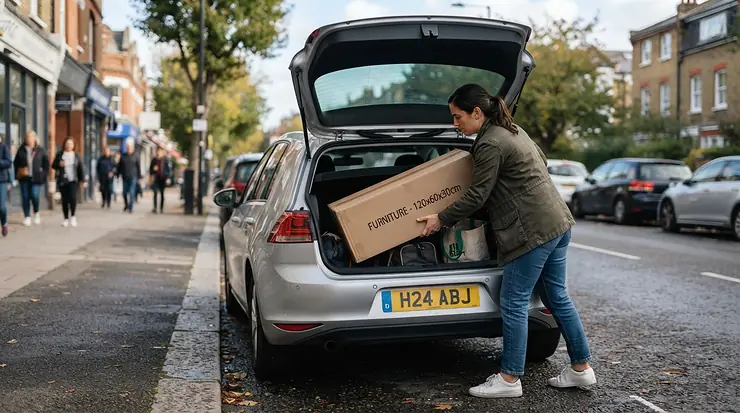 Loading a massage table case with wheels into the trunk of a compact sedan for house calls.