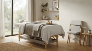 Therapist packing gear for a mobile practice focusing on portable massage chair vs stationary salon chair benefits