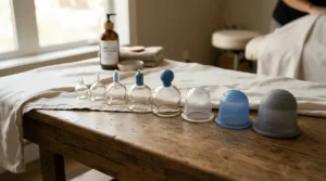 Displaying cup size variety in a silicone cupping set for sports massage therapists for different muscle groups.