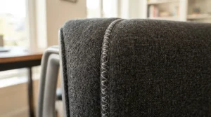 Close-up of durable upholstery on a stationary salon chair for small studios designed for daily use.