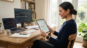 An entrepreneur reviewing top rated massage chairs while managing startup equipment budgeting costs
