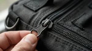Close-up of a waterproof massage table bag featuring a sturdy zipper closure