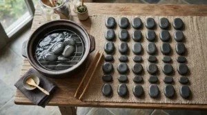 The components of a complete hot stone massage set for spa professionals laid out to showcase equipment value.