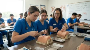 Student practitioners learning techniques using a silicone cupping set vs glass cupping set