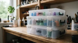 Compact kit storage solutions showcasing a travel size silicone cupping set for mobile therapists on a shelf.